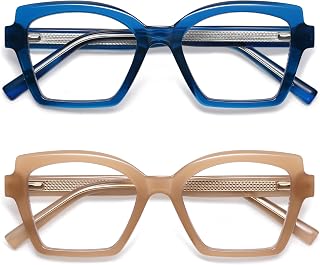 AMOMOMA 2 Pack Trendy Cat Eye Reading Glasses for Women Men Stylish Square Blue Light Blocking Readers AM6203