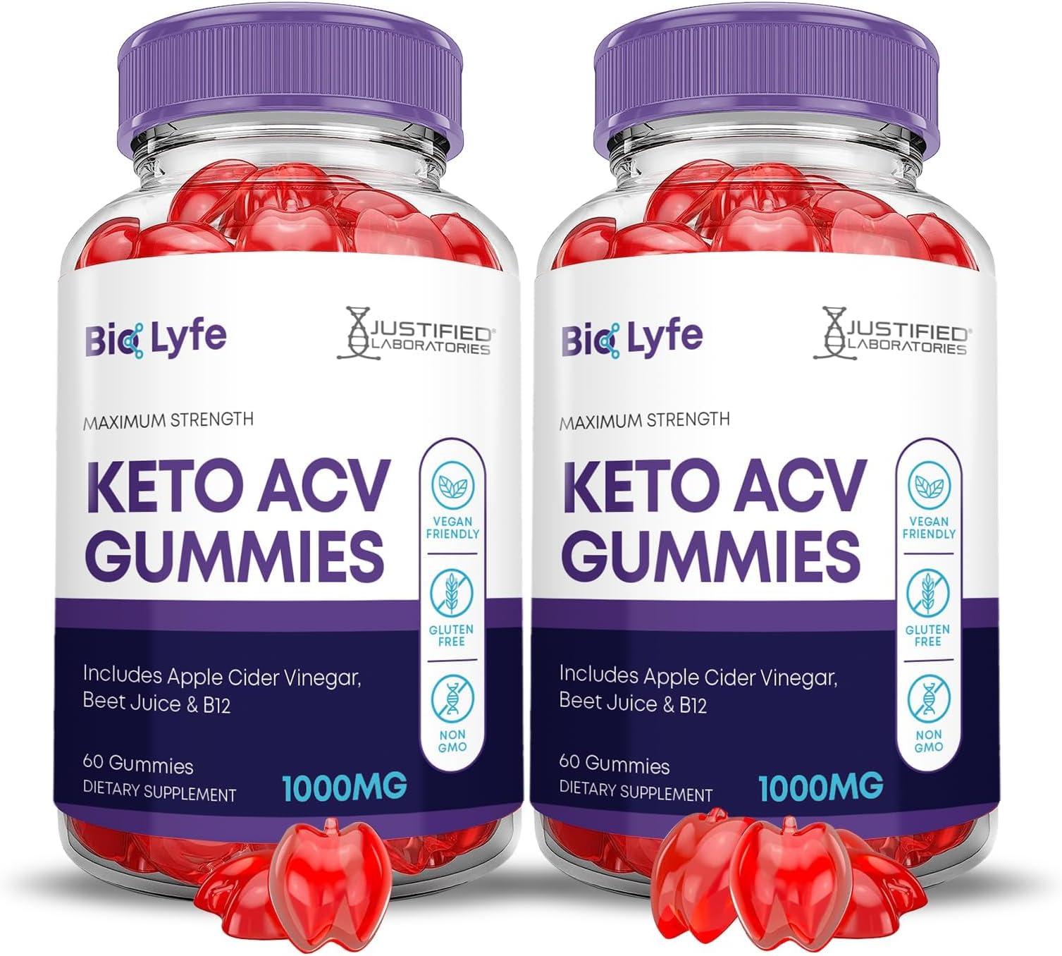 (2 Pack) Bio Lyfe Keto ACV Gummies Advanced Formula 1000MG Biolyfe Keto Gummies Apple Cider Vinegar Formulated with Pomegranate Beet Juice Powder B12 Vegan Non GMO 120 Gummys