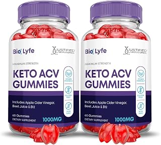 (2 Pack) Bio Lyfe Keto ACV Gummies Advanced Formula 1000MG Biolyfe Keto Gummies Apple Cider Vinegar Formulated with Pomegranate Beet Juice Powder B12 Vegan Non GMO 120 Gummys
