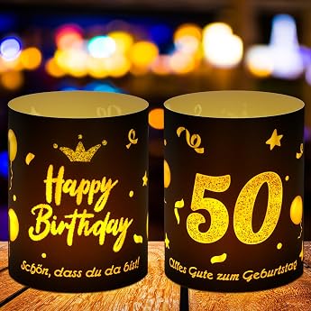 50 Geburtstag Deko Frau Mann12 St ck Windlicht Tischdeko 50 Jahre Happy Birthday TischdekorationStimmungsvolle Deko 50.Geburtstag M nner GeschenkGeeignet f r Teelichter Kerzen Schwarz