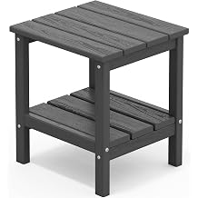 SERWALL 2-Tier HDPE Outdoor Side Table, Weatherproof Rectangular Adirondack Side Table, Grey
