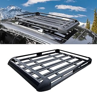 Porte-Bagages de Plateau de Panier de Support de Toit Noir avec Barres, Support de Voyage de Bagage supérieur de Voiture d'alliage d'aluminium d'aviation, Taille 3-140x100x12cm