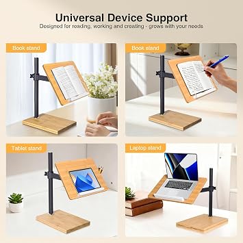 wishacc Adjustable Book Stand for Reading, Ergonomic Desktop Book Reading Stand with Height & Angle Adjustment, Heavy Duty Textbook Stand & Book Holders for Reading Hands Free for Reading Enthusiasts