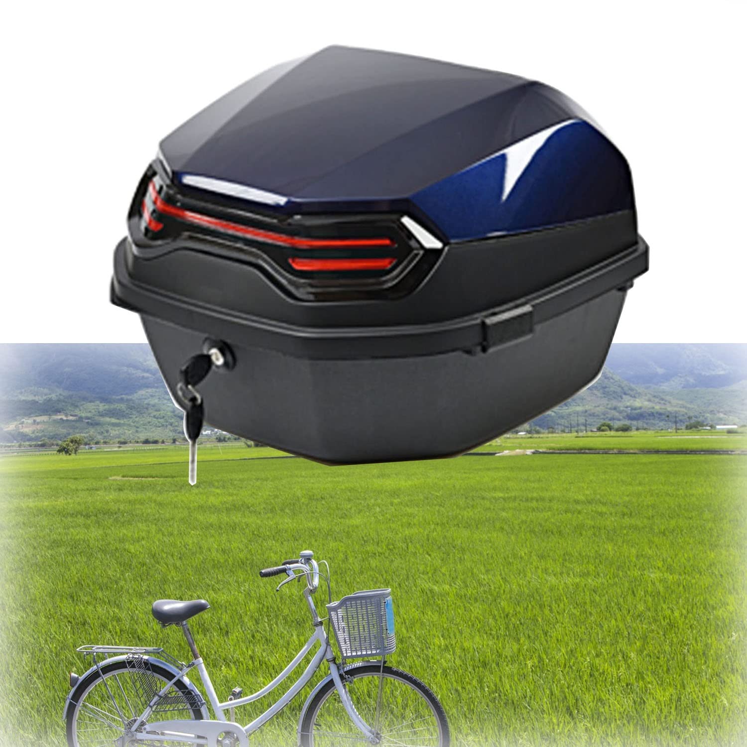Top case moto universel noir avec dossier et double boucle de fermeture pour coffre arrière