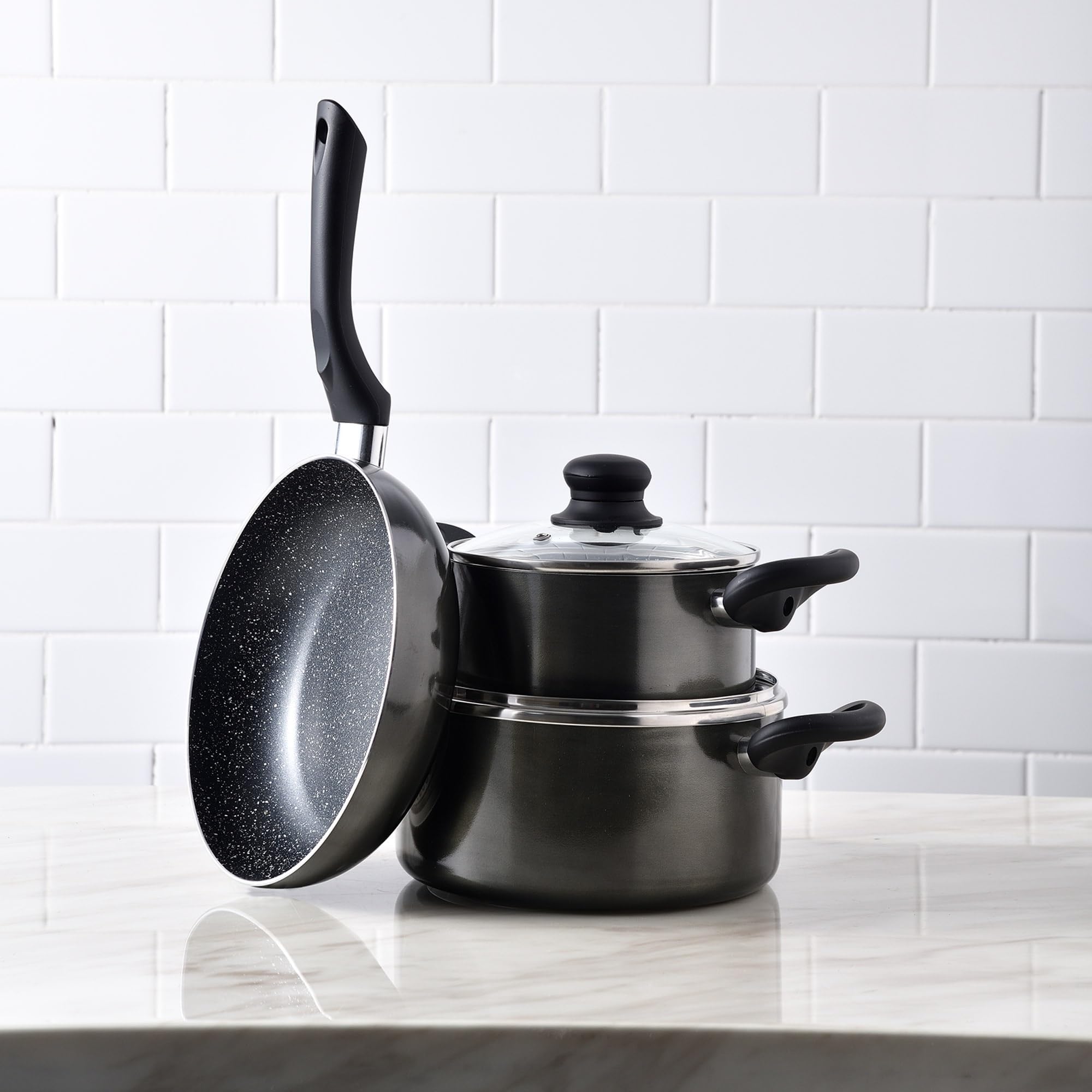 Batería de cocina 5pc aluminio prensado + Juego de sartenes Ø16Ø20Ø24 aluminio prensado San Ignacio