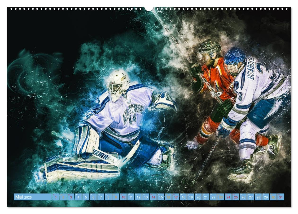 Eishockey - extrem cool (Wandkalender 2026 DIN A2 quer), CALVENDO Monatskalender: Teamsport der Extra-Klasse - Kraft, Ausdauer, Härte und Schnelligkeit (CALVENDO Sport)