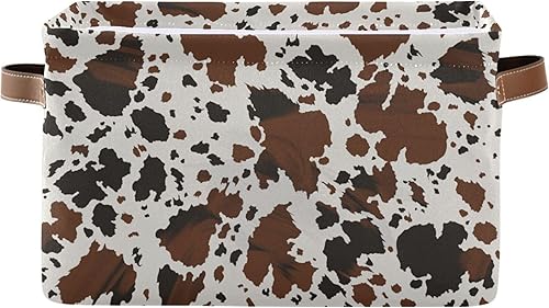 xigua Cesta de almacenamiento rectangular de lona con estampado de vaca con asas para el hogar, oficina, libros, guardería, juguetes para niños,