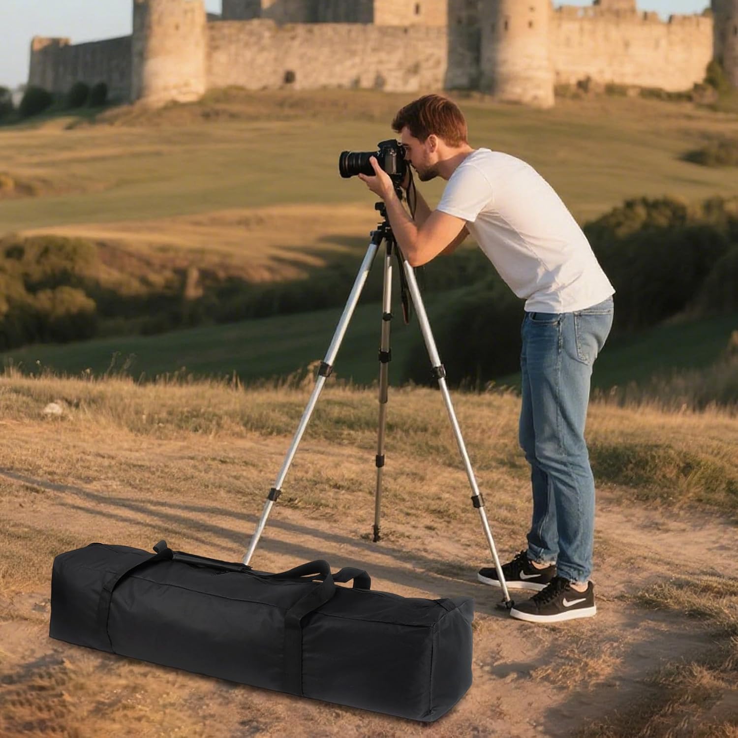 Klmnop 2 Pack Tripod Carrying Bag, 40 Inch Heavy Duty 600D Oxford Tripod Carrying Case with Shoulder Straps and Handles, Full Zippers for Speaker and Light Stands, Microphone Stands, Music Stand