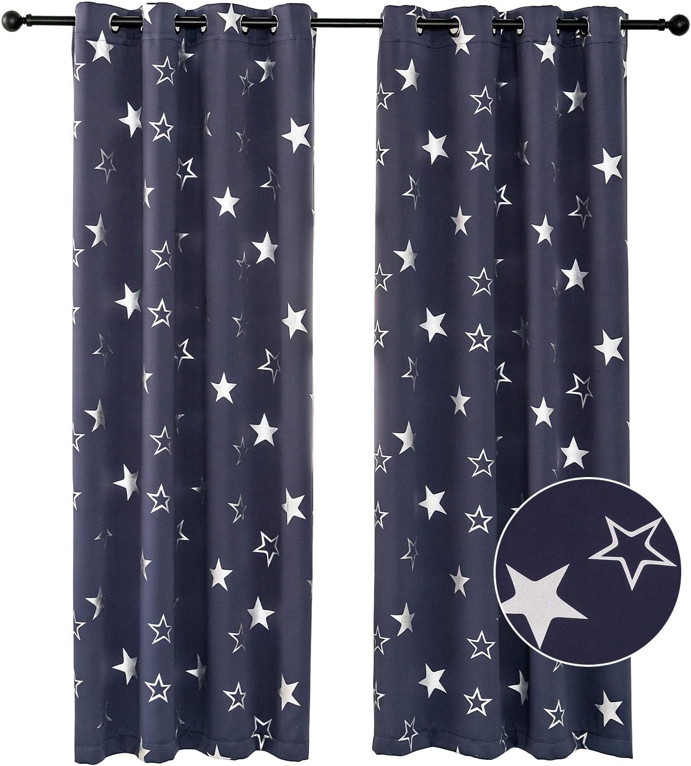 Anjee Blackout Curtains for Kids Bedroom 95 Inches Long Silver Stars Navy Blue Window Curtain Room Darkening Drapes Thermal Insulated Drapery 2 Panels, Navy Blue 52x95 Inches