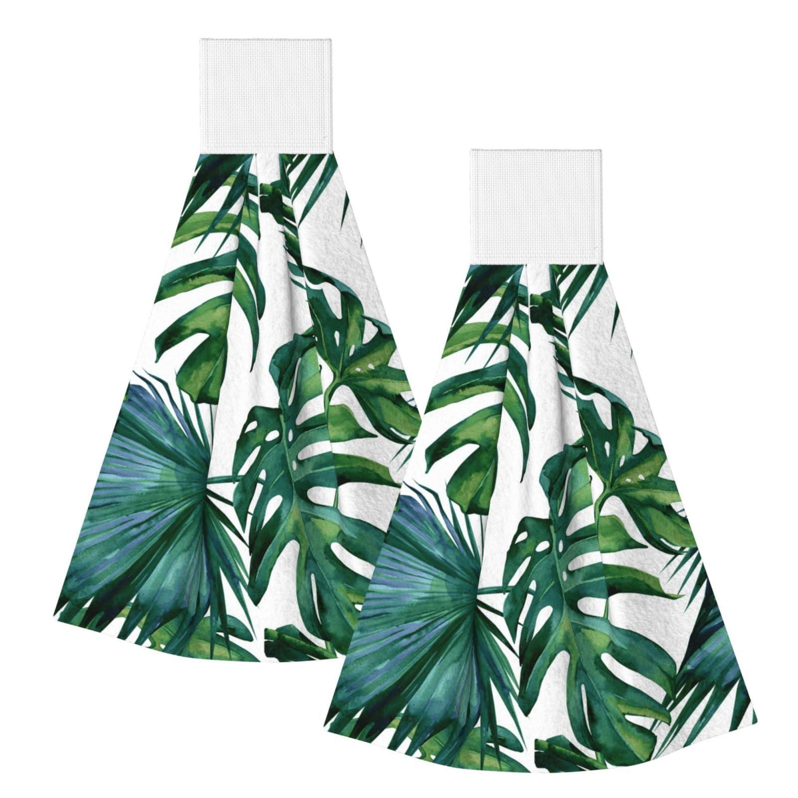 DOPKLNA Tropical Palm Leaves, 2 Pcs Hanging Coral Fiber Hand Towels for Bathroom, Absorbent Kitchen Towels
