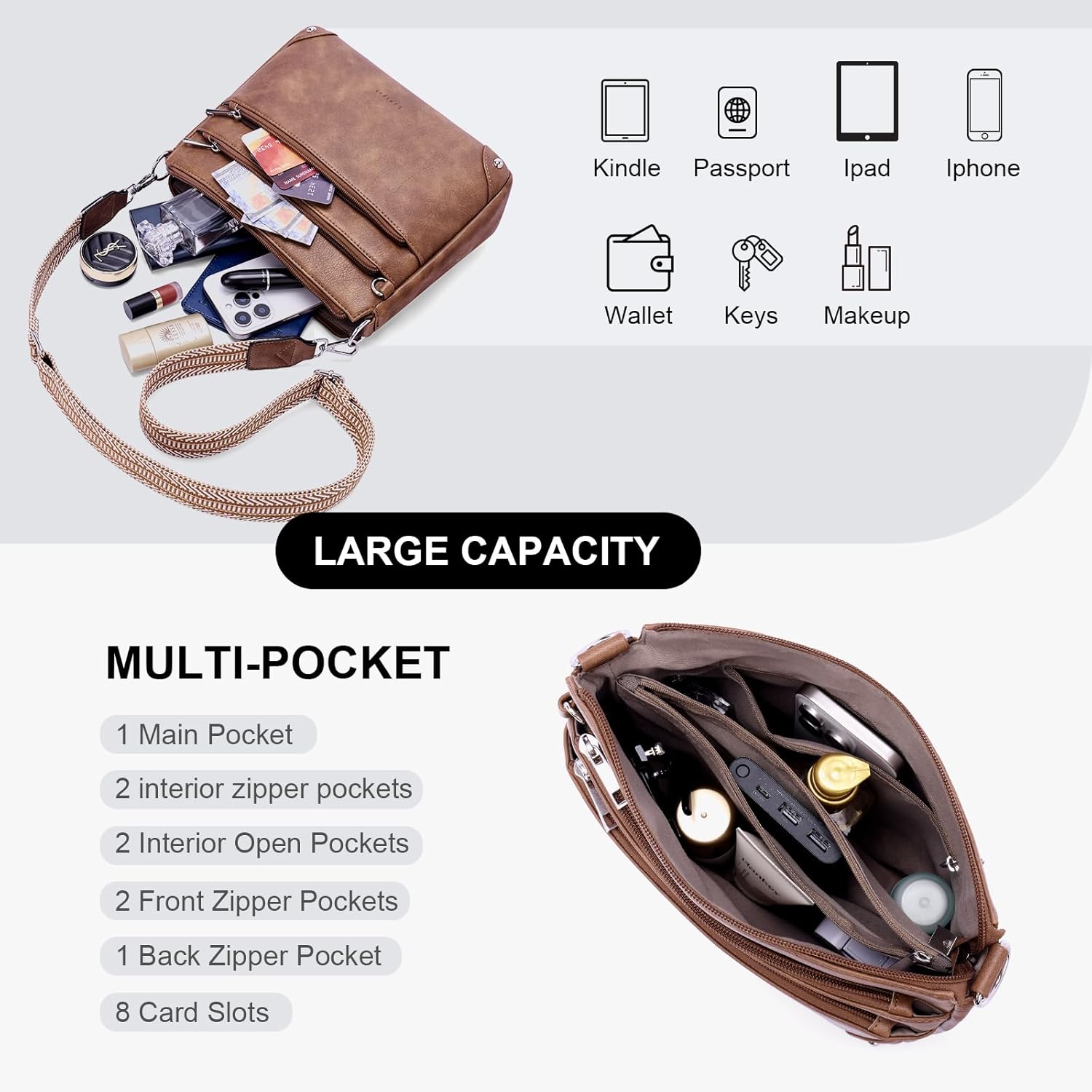 Crossbody Bags for Women Rfid Travel Crossbody Purses Leather Handbags Medium Shoulder bag with Adjustable Strap - Image 3