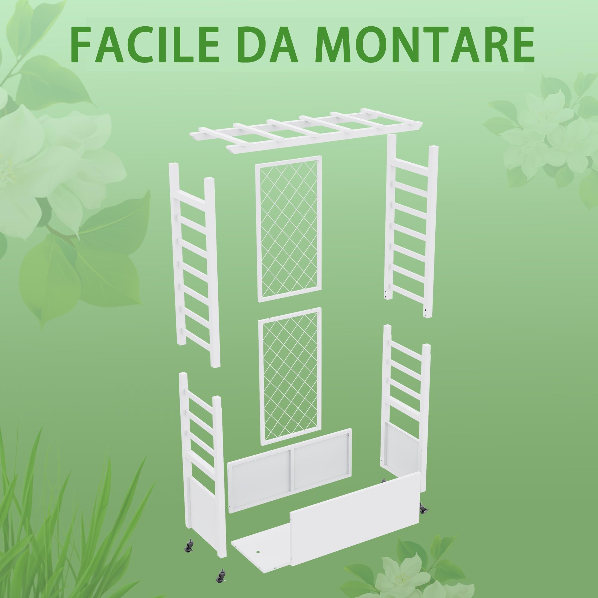 Aiuola rialzata con traliccio e tetto sospeso,fioriera in metallo resistente alle intemperie con ruote e 2 tralicci laterali per piante rampicanti,divisorio mobile per la privacy all'aperto per patio