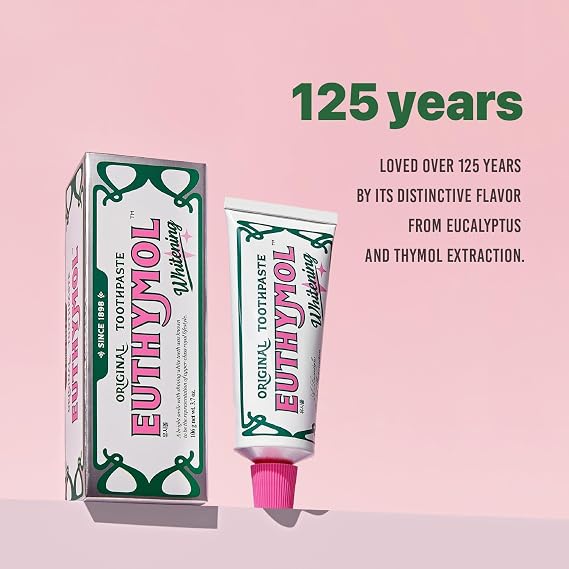 Euthymol Original Whitening Toothpaste 75ml x 5 – Made in Korea – 9.6X Whiter Teeth – Double Action – Fluoride & Vitamin E – Fights Cavities & Gingivitis – Non-GMO, Gluten-Free, Recyclable Packaging