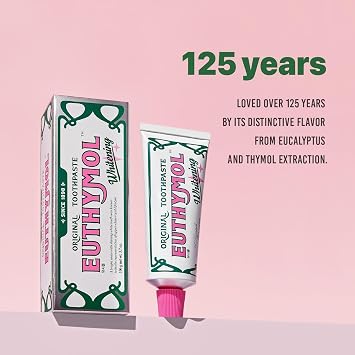 Euthymol Original Whitening Toothpaste 75ml x 5 – Made in Korea – 9.6X Whiter Teeth – Double Action – Fluoride & Vitamin E – Fights Cavities & Gingivitis – Non-GMO, Gluten-Free, Recyclable Packaging