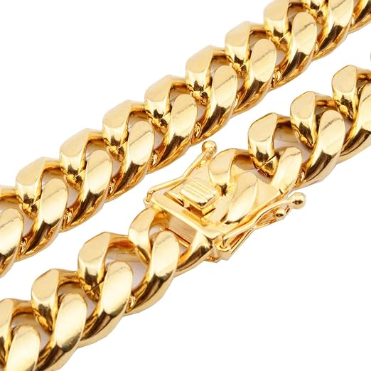 Catena a maglia barbazzale in acciaio inox, 46 – 76 cm, collana da uomo, catena in metallo, larghezza 8 – 18 mm, Acciaio inossidabile, Senza zirconi