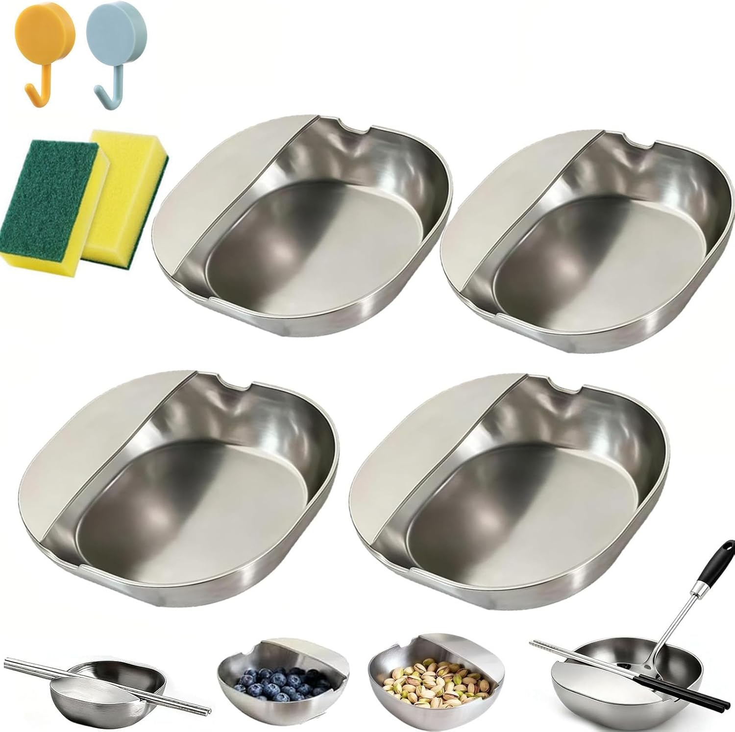 304 Stainless Steel Spoon Rest & Multipurpose Kitchen Utensil Holder, 2026 Upgrade Stainless Steel Spoon Rest, Self-Standing Ladle Holder with Stable Base, for daily use and housewarm gift (4pcs)