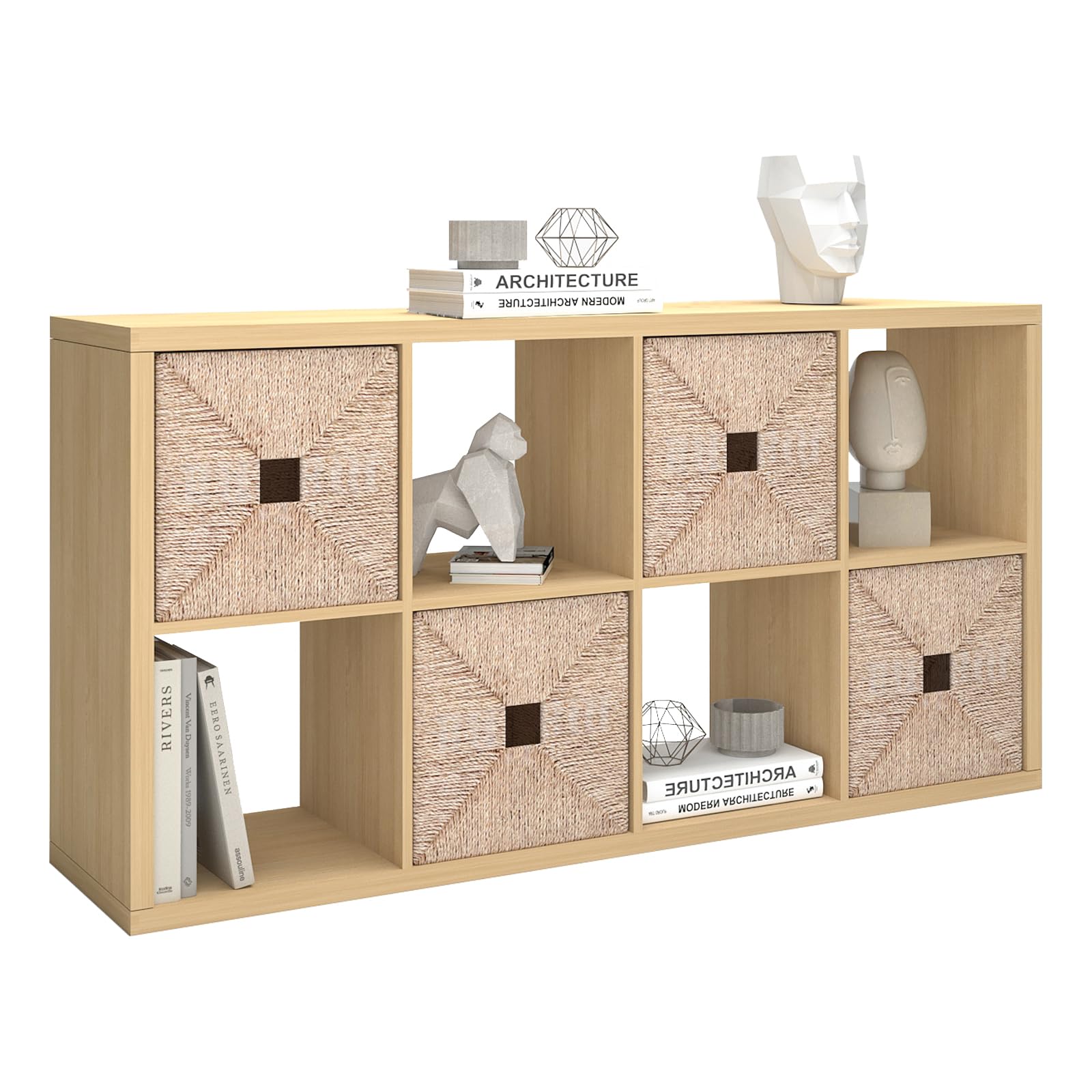 CTESNE【2026 Wooden Thick Frame 8 Cube Storage Organizer Shelf with Anti-Tipping Kits + Reversible Open Back Bookcase, Horizontal and Vertical Dual-use（Oak Color,11inch） — image 1
