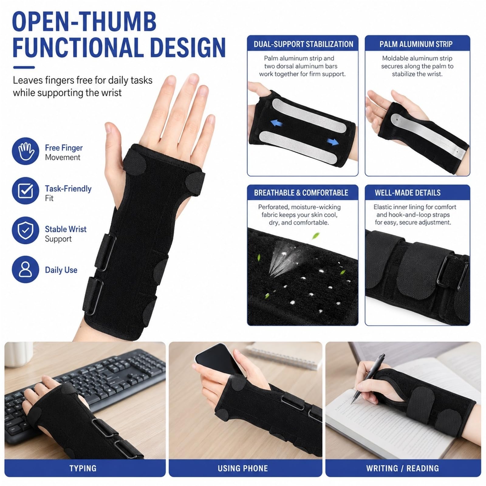 Muñequera Túnel Carpiano Soporte Nocturno con Férula de Metal Estabilizadora Alivio del Dolor para Tendinitis Artritis Esguinces y Quistes Muñequera Ortopédica