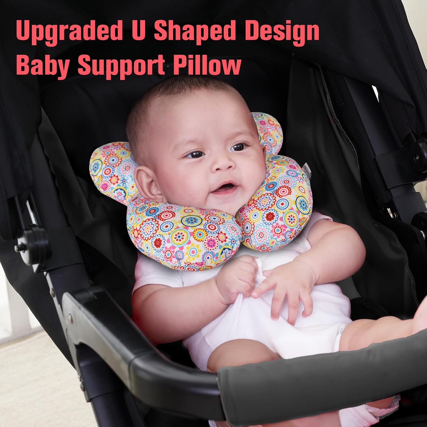 KAKIBLIN Infant Car Seat Insert, Breathable Reversible Car Seat Head Support for Infant,Baby Neck Pillow, Upgraded Baby Support Pillow,Newborn Neck Support for Car Seat,Pushchair,Travel (Flower)