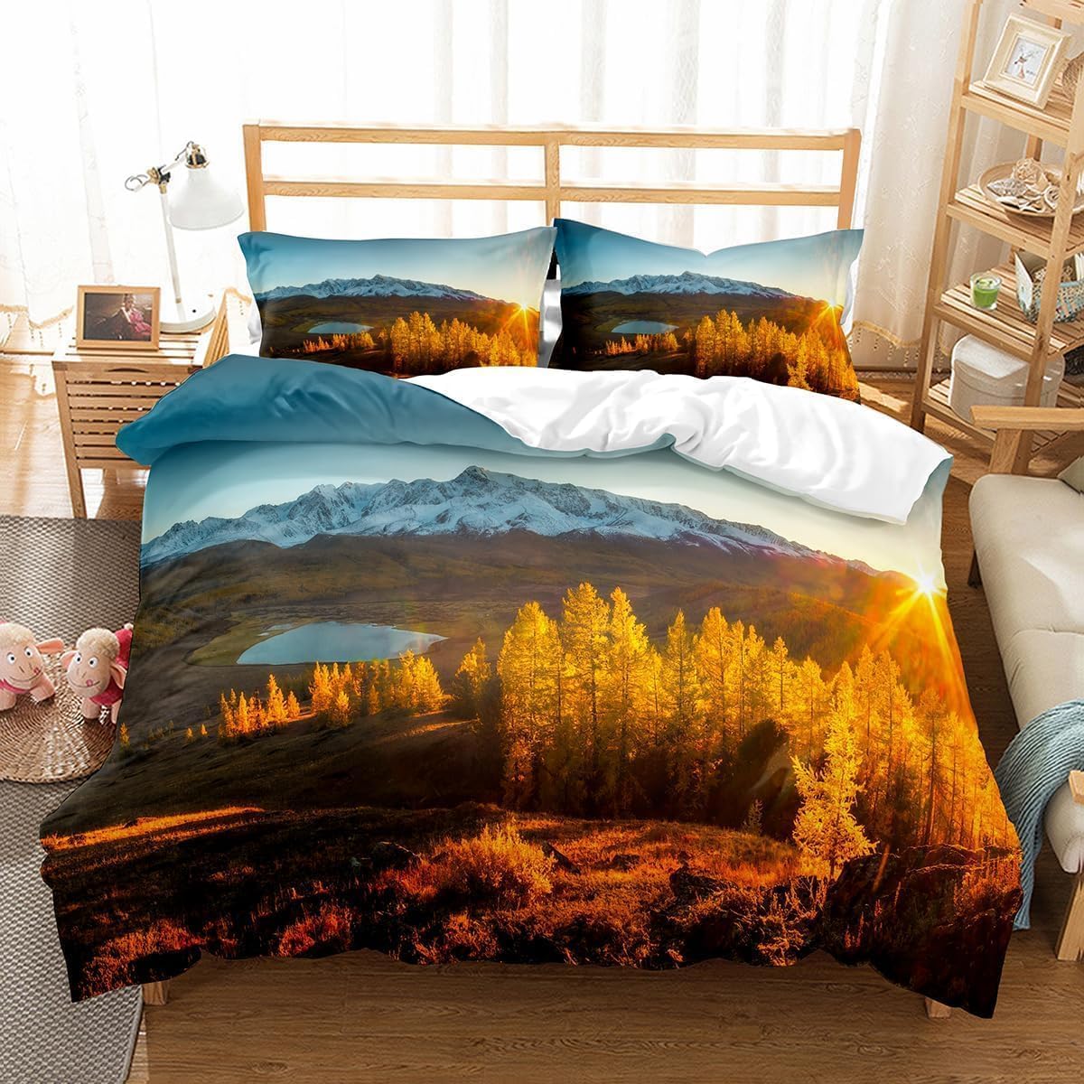 Sommets montagneux housse de couette imprimé 3D pour ambiance chalet et chambre nature
