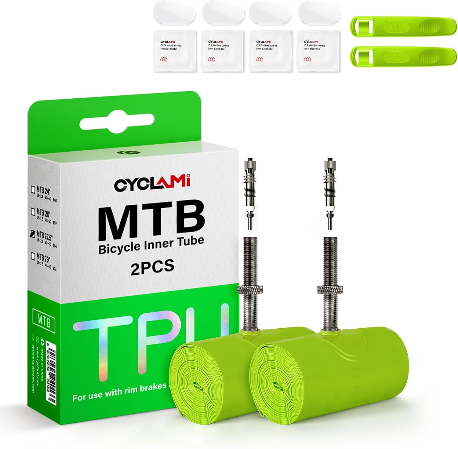2 Pack TPU 29"/27.5"/26" Tubes 29/27.5/26 inch x 1.9-2.5 Inner Tubes, 1.77"/45mm Metal Presta Valve with Removable Core