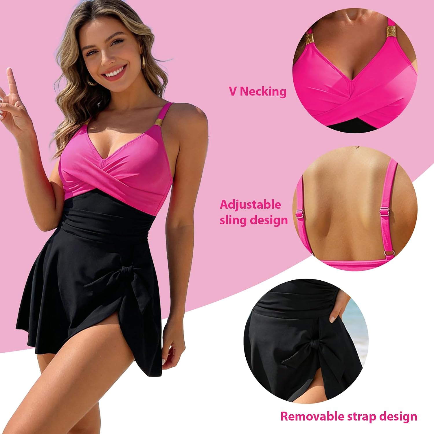 Women's Tummy Control Swimsuits One Piece Swim Dress V Neck Slimming Criss Cross Ruched Skirt Tie Knot 2026