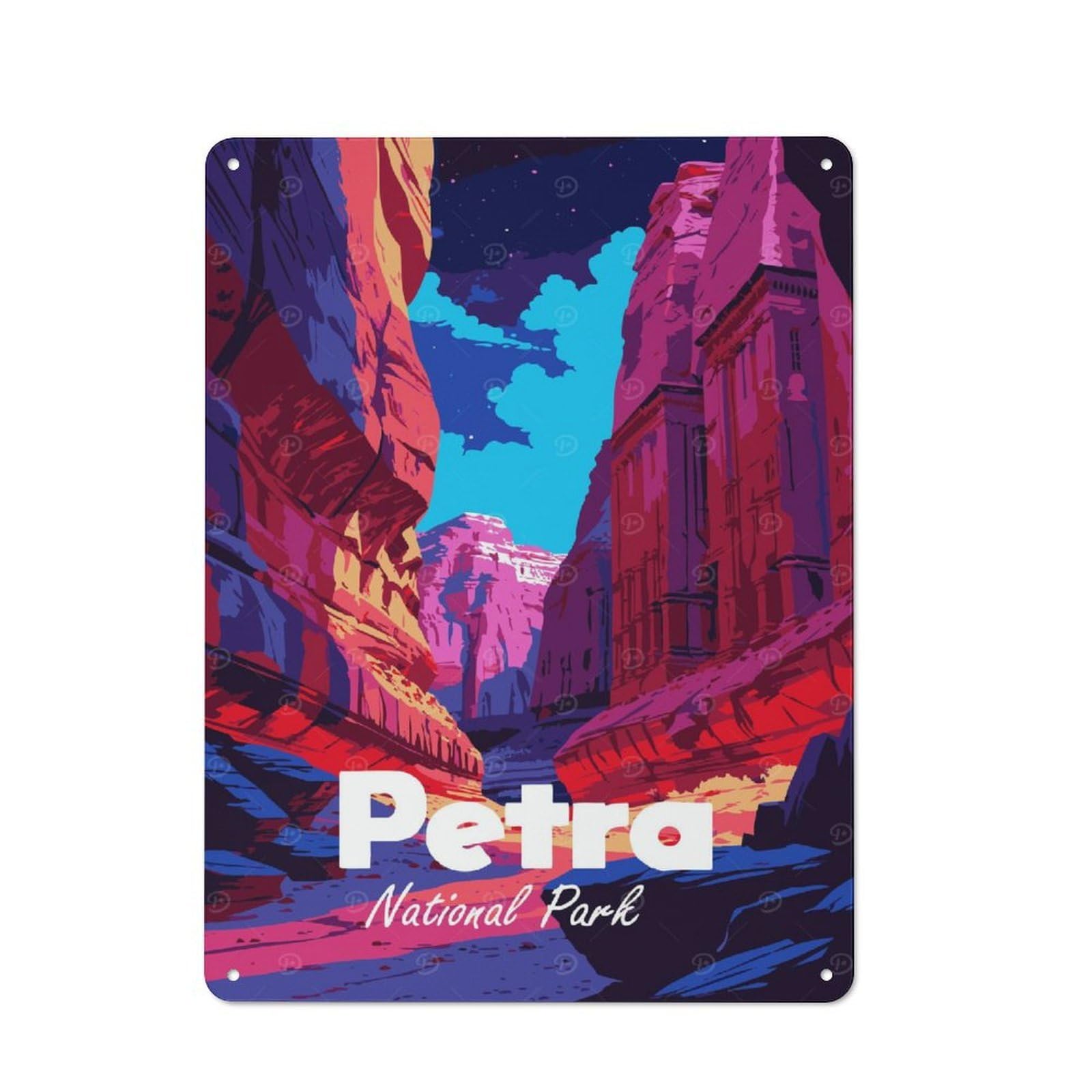 Junmoney Style-3 Petra National Park Illustration Vintage Metal Wall Decor 40X30cm, Vintage Metal Sign For Hallway, Home Bar, Garage Or Study