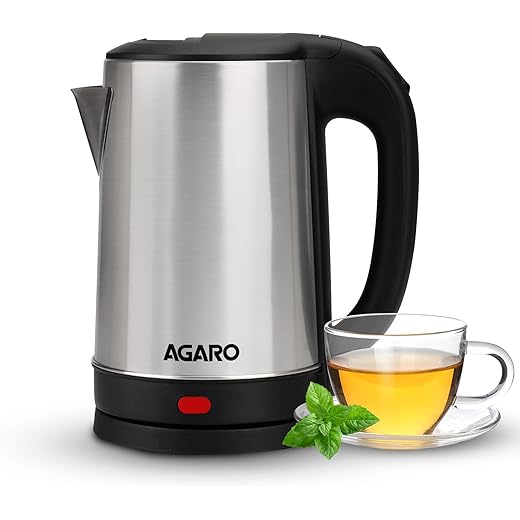 AGARO Sonnet Electric Kettle, 1.5L, 1500W, Stainless Steel Body, Quick Boil, Water Boiler, Hot Water Kettle , For Making Black Tea & Black Coffee, Instant Noodles, Auto Shut Off, Cool Touch Handle