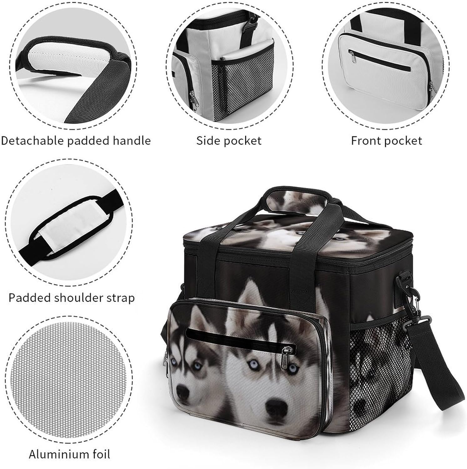 Husky Dog Cooler Bags Portable Soft Cooler Bag Lightweight Ice Chest Insulated Lunch Bags Camping Cooler Bag Cooler Lunch Tote Coolers for Picnic Travel Beach