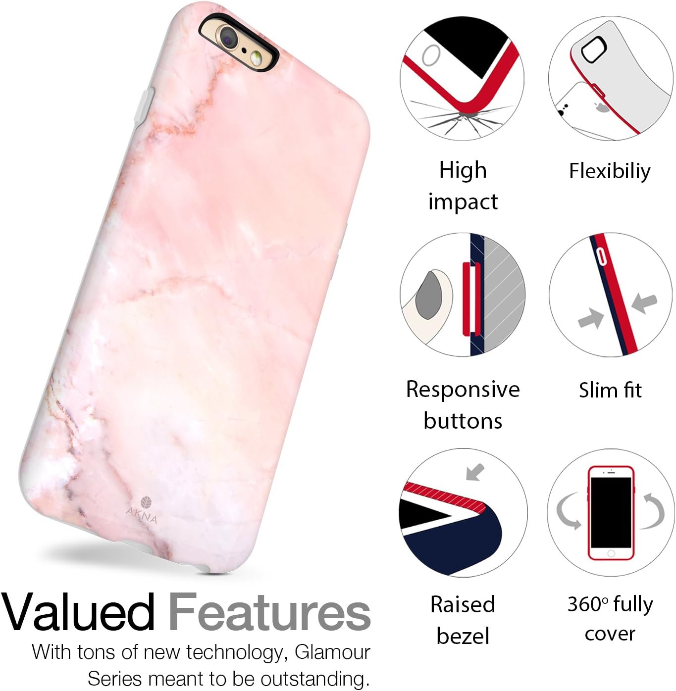 iPhone 6 Plus & iPhone 6s Plus case Marble, Akna Charming Series High Impact Silicon Cover with HD Graphics for iPhone 6 Plus & iPhone 6s Plus (45-U.S)