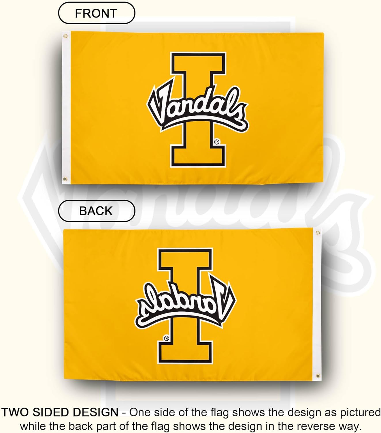 Desert Cactus University of Idaho UI Flag - 3 x 5 Feet Vandals Banner, Indoor/Outdoor Durable Fabric, 100% Polyester Design (Style 1)