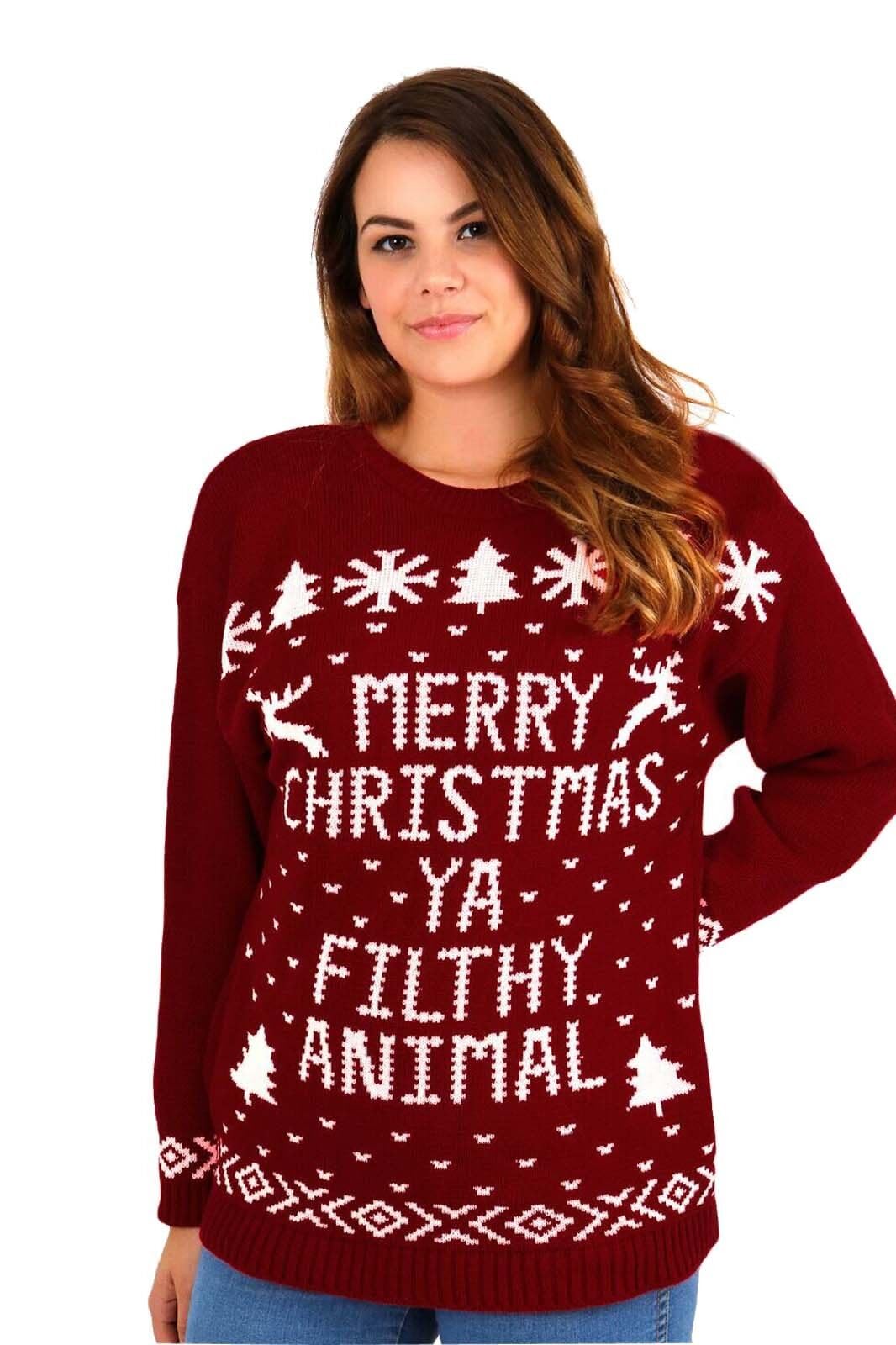 Gostyles Women's Wine Gostyles® Merry Christmas Ya Filthy Animal Jumper Funny Novelty Xmas Sweater, Festive Knitwear For Christmas Pullover Tops (, Xl)