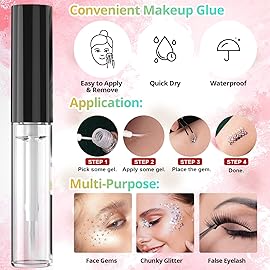 Round Flatback Face Gems Kit (Colorful) for Makeup with Quick Dry Glue + Brush + Tweezer, Nail Art Rhinestones Mixed Color Iridescent Chameleon Glass Crystal Beads for Make-up Deco