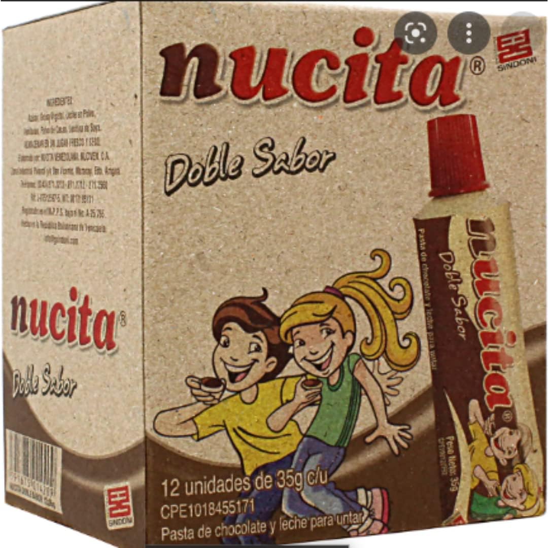 Nucita Tubo Crema de Chocolate Dulce sabor Double Cream With Hazelnut Chocolate And Milk Venezuela Candy Food Snack Box 12 Unit 35 gr