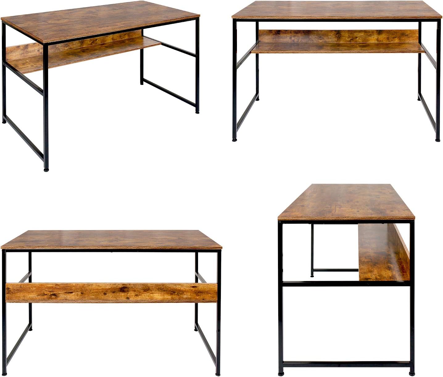 HOMEKOKO 47" Home Office Desk Computer Desk with Storage Shelf, Study Table Modern Writing Desk Industrial Desk with Metal Frame (Rustic Brown)