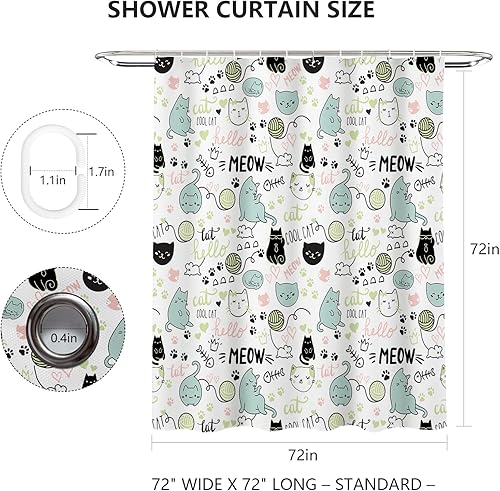Miniatura 3 de MEHOFOND Cortina de ducha con diseño de gato para niños y niñas, con diseño de pata de mascotas, divertida cortina de ducha lavable y duradera, 72 x