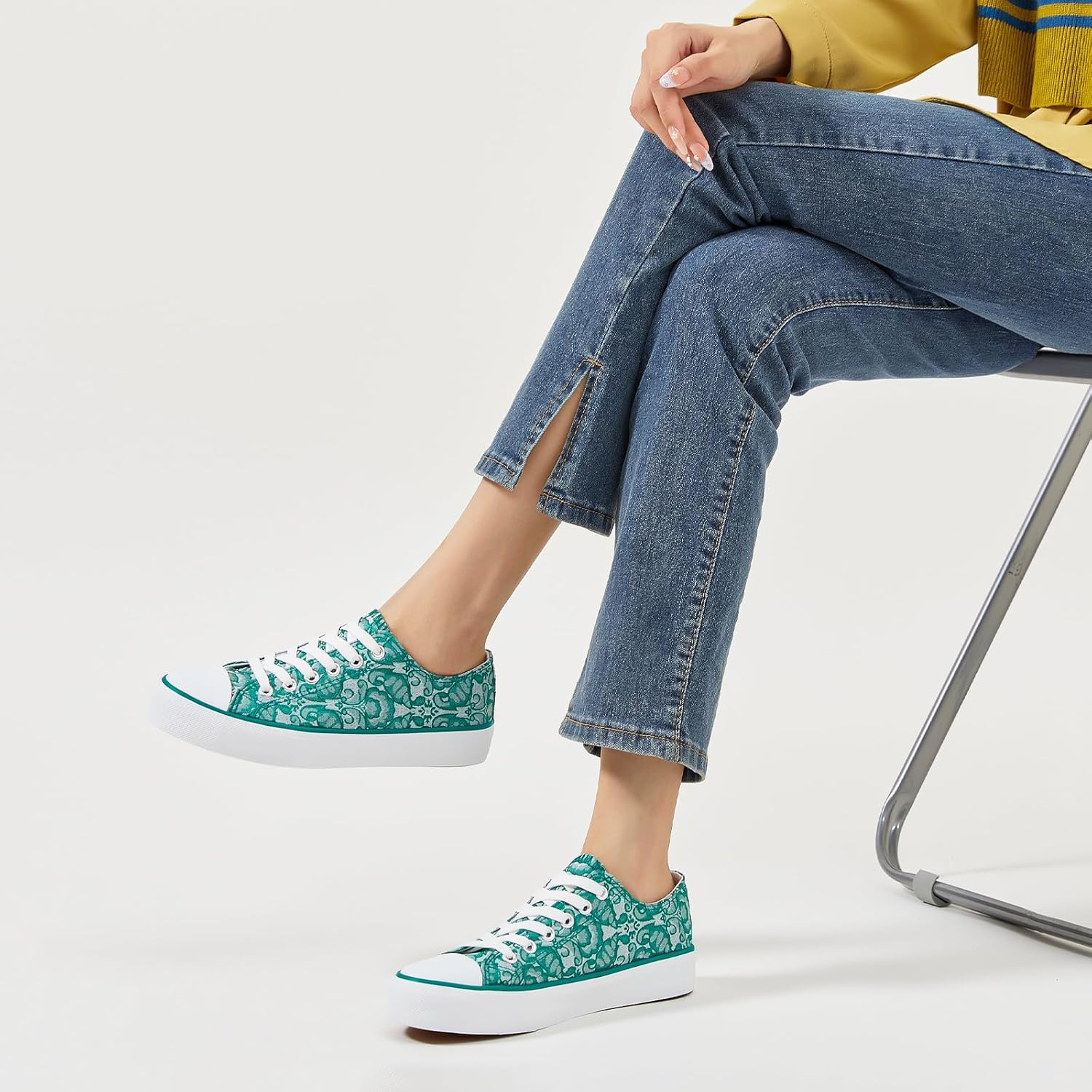 yageyan Womens White Tennis Shoes Low top Canvas Sneakers Women Fashion Shoes for Walking Casual Canvas Comfortable - Image 2