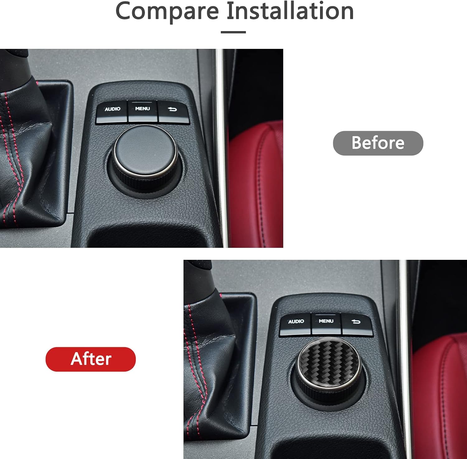 Bilisin Center Console Large Screen Knob Decoration 1.29 * 1.29" Inch Carbon Fiber Panel Trim Cover Interior Accessories for Lexus,Fit for is 2013 2014 2015 2016 2017 2018 2019 Black