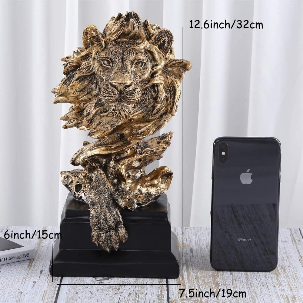 H&W Löwe Statue,Gold Skulpturen,Sandstein Harz Löwe Figuren für Männer,Abstrakte Kunst Statue Ornamente für Home Büro Wohnzimmer Bücherregal Tisch Schreibtisch Hauseinweihung Dekor