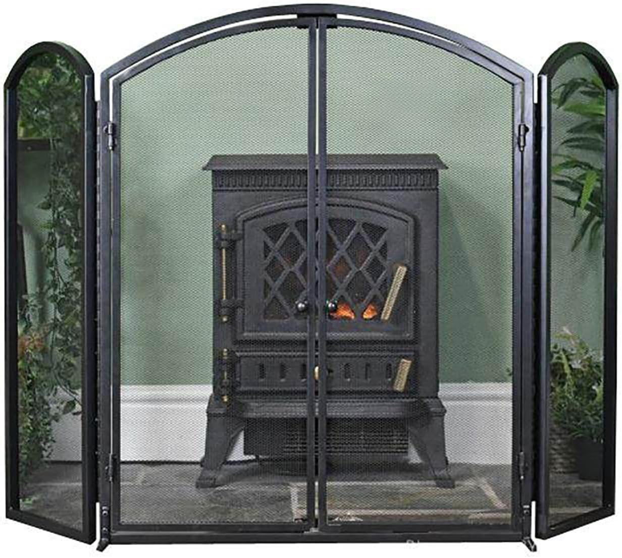 3 Panel Fireplace Screen, Fire Place Screens Stand Alone, Wrought Iron Extra Large Fireplace Screen Decorative Fire Spark Guard Grate for Living Room Home Decor
