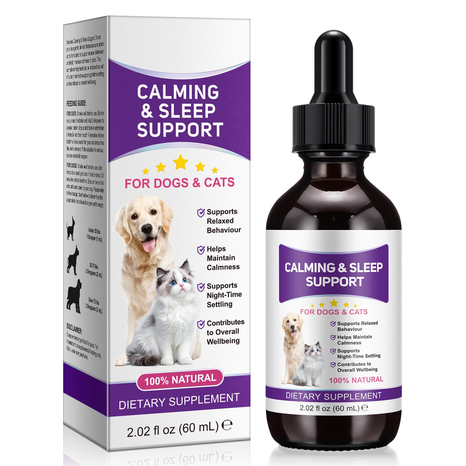 Mélatonine pour chiens, aide au sommeil pour chien, mélatonine pour chien, soutien à la relaxation et au sommeil profond, apaisant pour les chiens dans le bruit, feux d'artifice (60 ml)