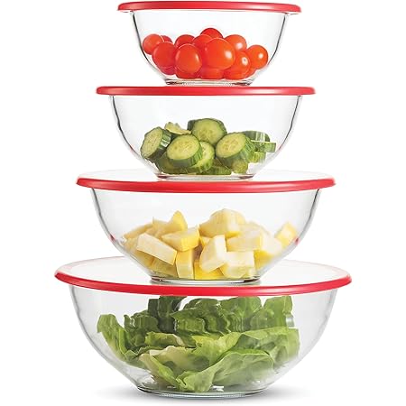 Superior Glass Mixing Bowls with Lids - 8-Piece Mixing Bowl Set with BPA-Free lids, Space-Saving Nesting Bowls - Easy Grip & Stable Design for Meal Prep & Food Storage -Glass bowl For Cooking, Baking