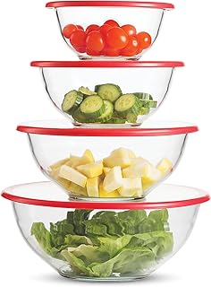 Superior Glass Mixing Bowls with Lids - 8-Piece Mixing Bowl Set with BPA-Free lids, Space-Saving Nesting Bowls - Easy Grip...
