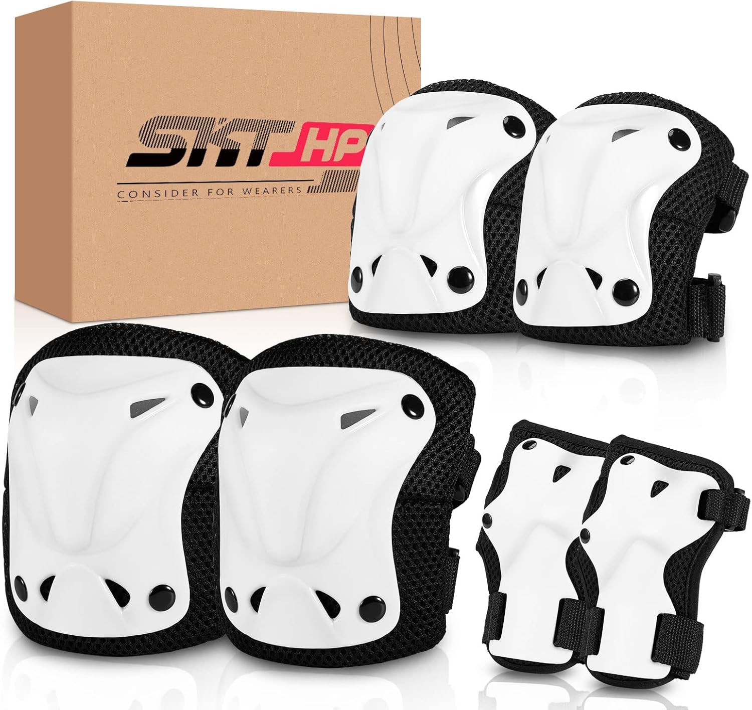 SKT HP Protective Gear for Adults, Knee Pads Elbow Pads Wrist Guards for Inline Skating Biking Skateboarding (Black) : Sports & Outdoors