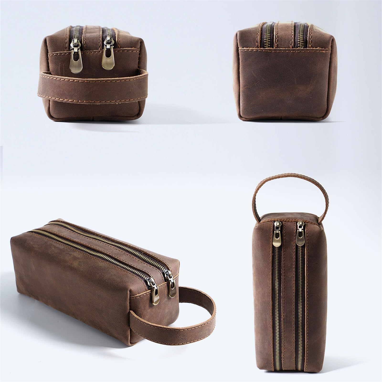 Trousse à Crayons en Cuir, Trousse à Crayons, Trousse à Crayons à Double Couche, Sac de Rangement pour Crayons pour Le Travail, Le Bureau (café 20x8x7cm)