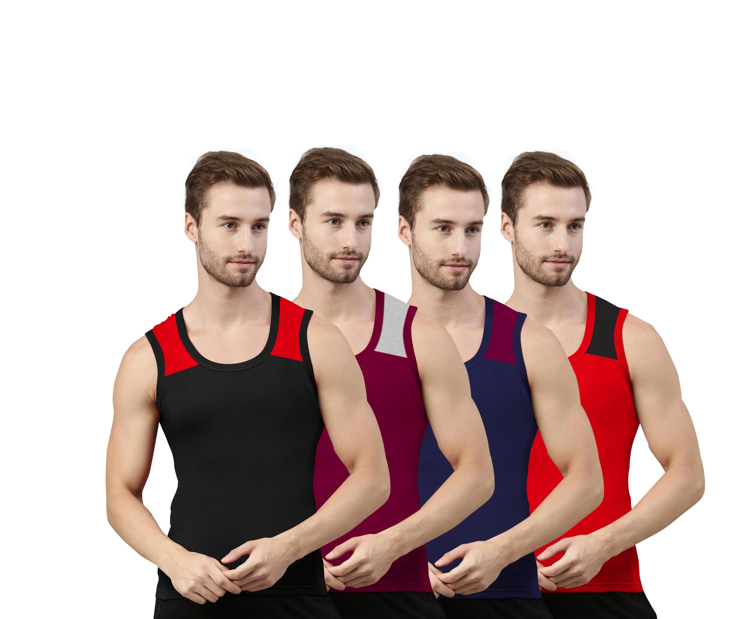 drako Men's 04 Gym Vest 100% Cotton Multicolour Pack of 4-picture-12