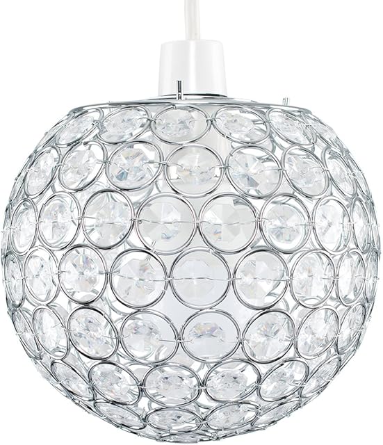 Modern Chrome Globe Ceiling Light Shade with Acrylic Crystal Effect Jewels