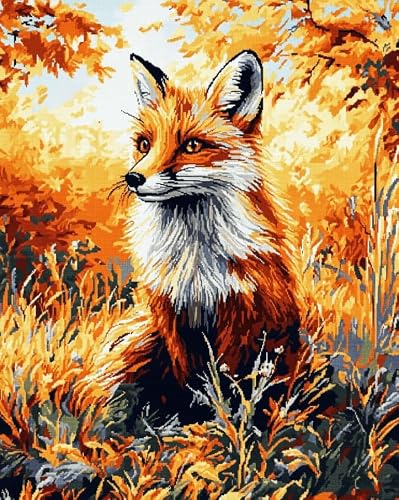 AxiangziK Cross Stitch Kits for Adults Beginners,Fox in the Grass Stamped Cross Stitch Kits,11 CT Embroidery Needlepoint Kits Home Decor,12x16inch