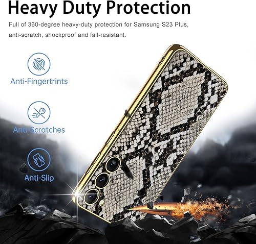 Miniatura 3 de Miimall Funda de cuero compatible con Samsung Galaxy S23 Plus, S23 Plus, cubierta galvanizada + funda protectora de cuero de lujo resistente para