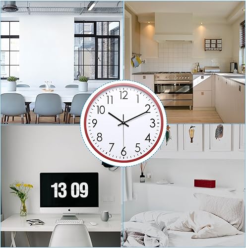 Miniatura 6 de PATIKIL Reloj de pared de 12 pulgadas, con número 3D, de cuarzo, funciona con pilas, silencioso, sin tictac, redondo, para decoración de oficina,